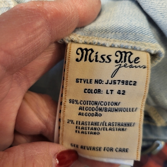 Miss Me Cropped Stone Wash Denim Med Jacket Rhinestones and Lace - Picture 3 of 15